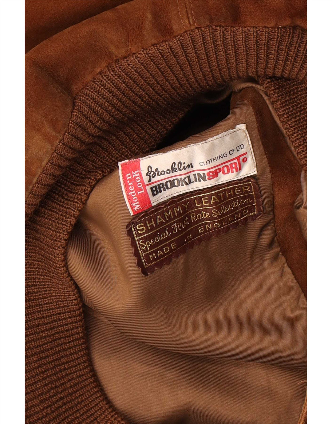 Vintage męska zamszowa kurtka bomber UK 38 średniej wielkości brązowa skóra