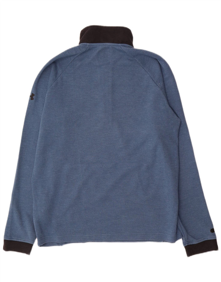 Under Armour Męski top z długim rękawem i zamkiem 1/4, duży, niebieski, bawełniany w bloki kolorów
