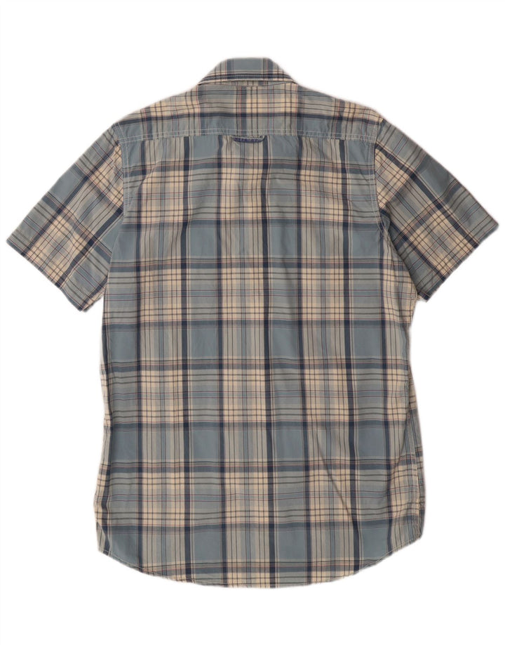 SUPERDRY Męska koszula z krótkim rękawem XL, niebieska kratka, bawełniana