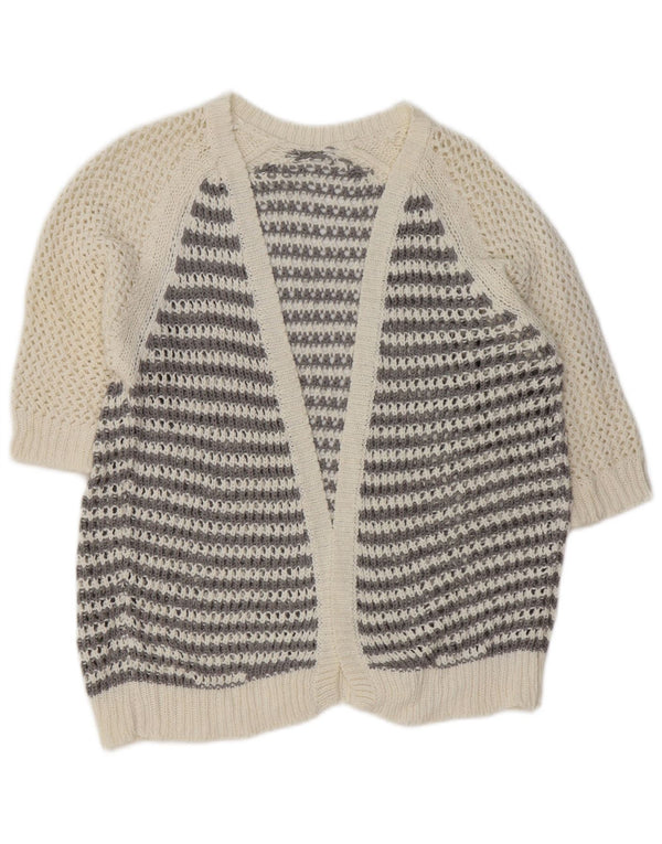 Vintage damski sweter rozpinany z rękawem 3/4 UK 14 w średnie szare paski