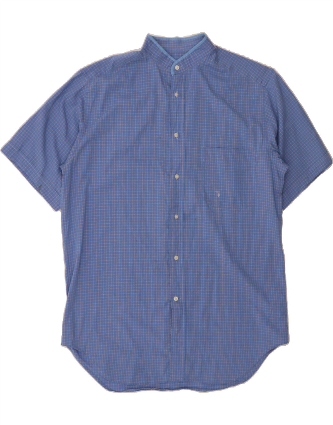 TRUSSARDI Mens Short Sleeve Shirt Size 15 1/2 39 Medium Blue Check Vintage Trussardi and Second-Hand Trussardi from Messina Hembry 