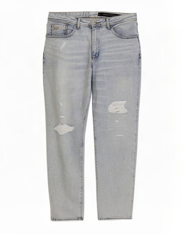 Armani Exchange Męskie Carrot Distressed Slim Jeans W29 L28 Niebieskie bawełniane