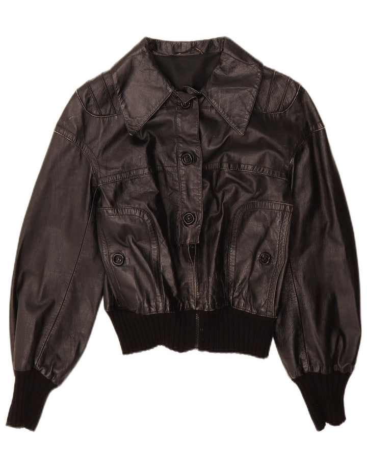 Vintage dziewczęca skórzana kurtka 11-12 lat XL czarna