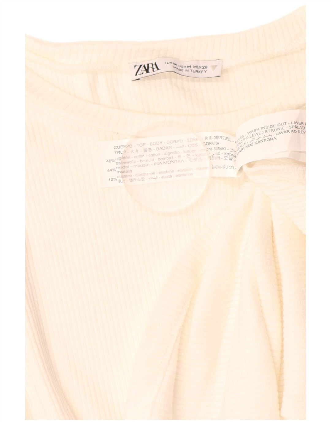 Damska krótka bluzka ZARA z długim rękawem UK 12 w średnie białe prążki