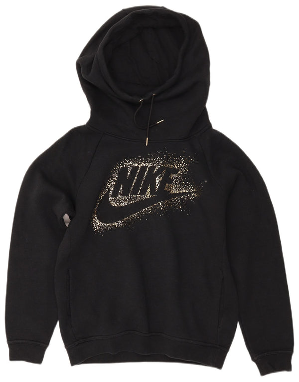 Damski sweter oversize z kapturem NIKE z grafiką UK 10, mały, czarny, bawełniany