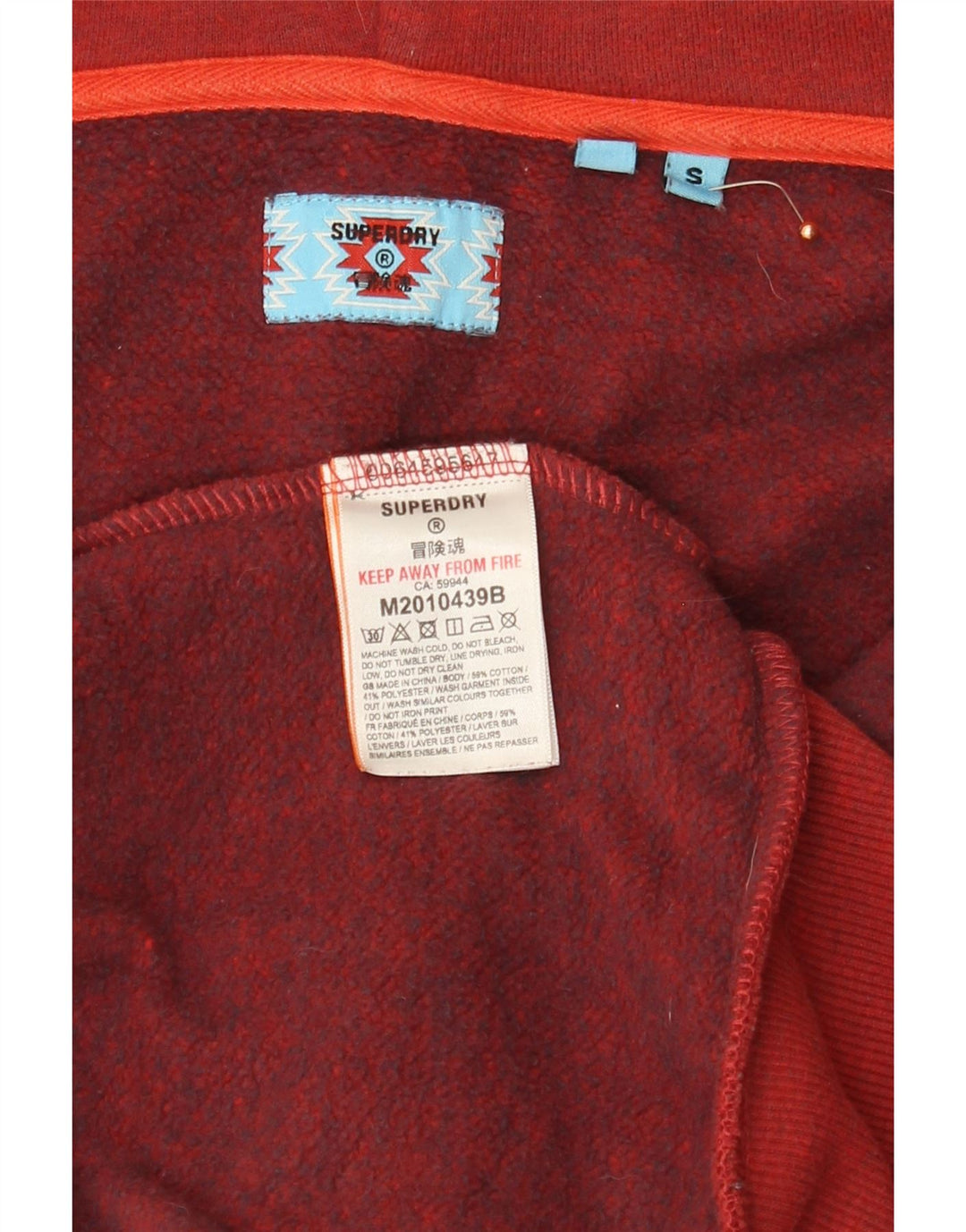 Męski sweter z kapturem i zamkiem błyskawicznym Superdry, mały, czerwony, bawełniany