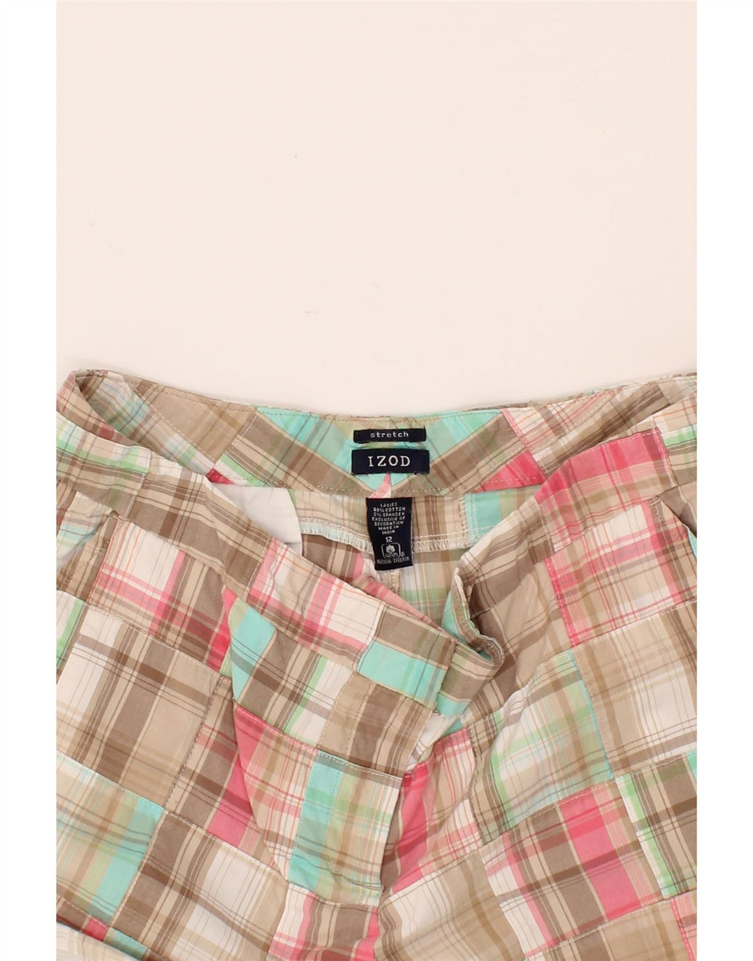 IZOD Womens Chino Shorts US 12 Large W34 Beige Check Cotton Vintage Izod and Second-Hand Izod from Messina Hembry 