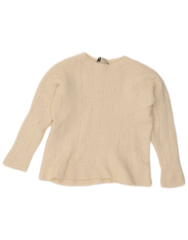 Zara Womens Crop Crew Neck Jumper Sweater UK 6 XS Off White Nylon