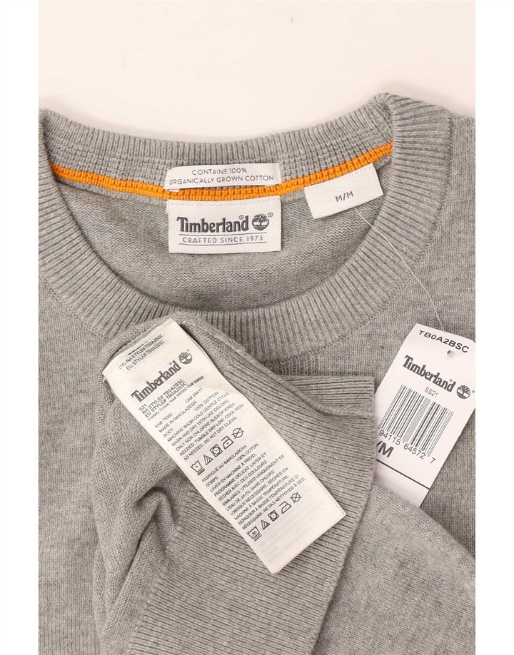 Męski sweter Timberland z okrągłym dekoltem, średnioszary, bawełniany w cętki