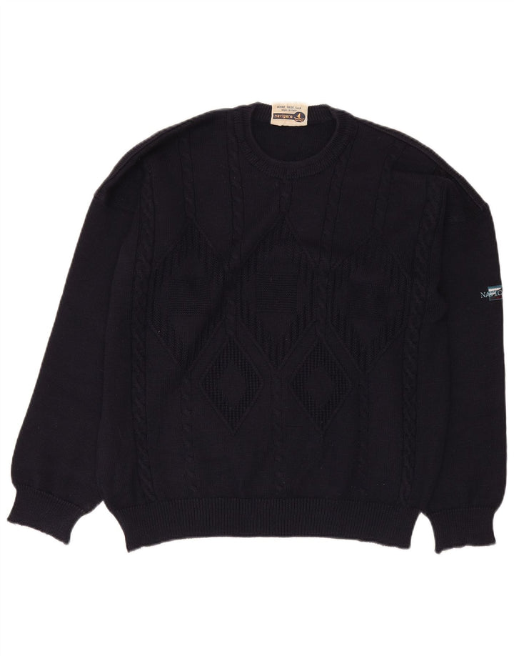 Męski sweter Navigare z okrągłym dekoltem, duży granatowy Argyle/Diament