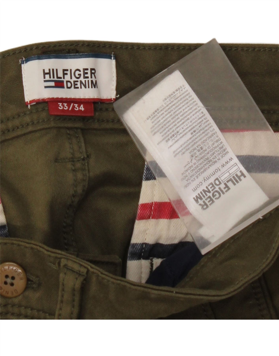 Męskie spodnie typu slim chino TOMMY HILFIGER W33 L31 khaki, bawełna