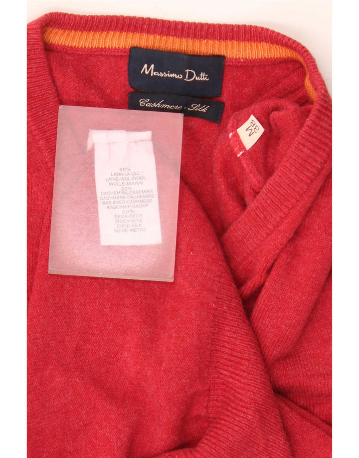 Męski sweter Massimo Dutti z dekoltem w kształcie litery V, średnia czerwona wełna