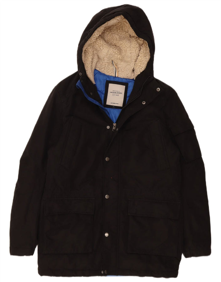 Męska ocieplana kurtka z kapturem Jack & Jones UK 36, mała, czarna, poliester