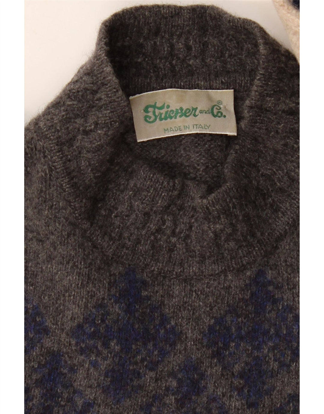 VINTAGE Męski sweter z golfem XL Beżowy Argyle/Diament