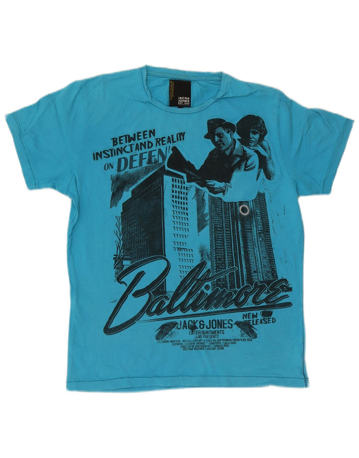Męski T-shirt z grafiką Jack & Jones Baltimore, duży, niebieski, bawełniany