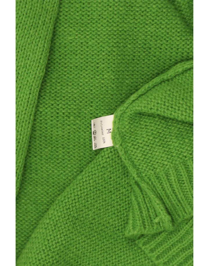 Vintage damski sweter o przedłużonym kroju, z otwartym kardiganem, UK 14, średni zielony poliester