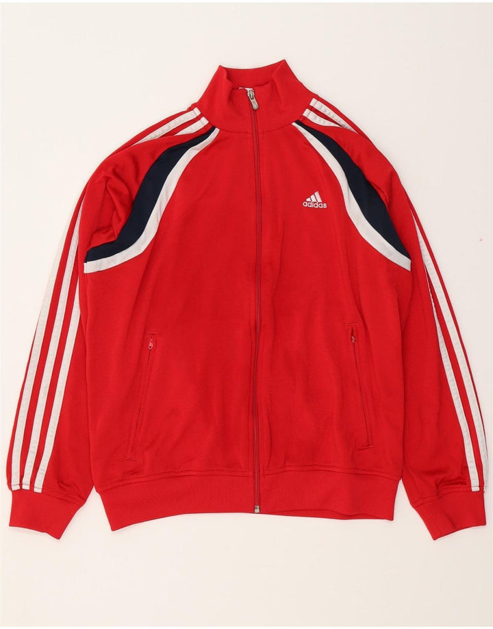 ADIDAS Boys Tracksuit Top Jacket 13-14 Years Red Colourblock Polyester