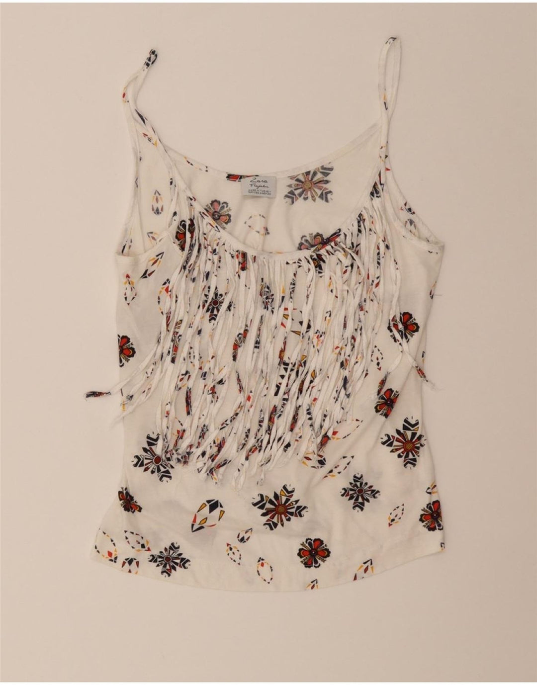 ZARA Womens Abstract Pattern Crop Cami Top UK 12 Medium White Cotton Vintage Zara and Second-Hand Zara from Messina Hembry 