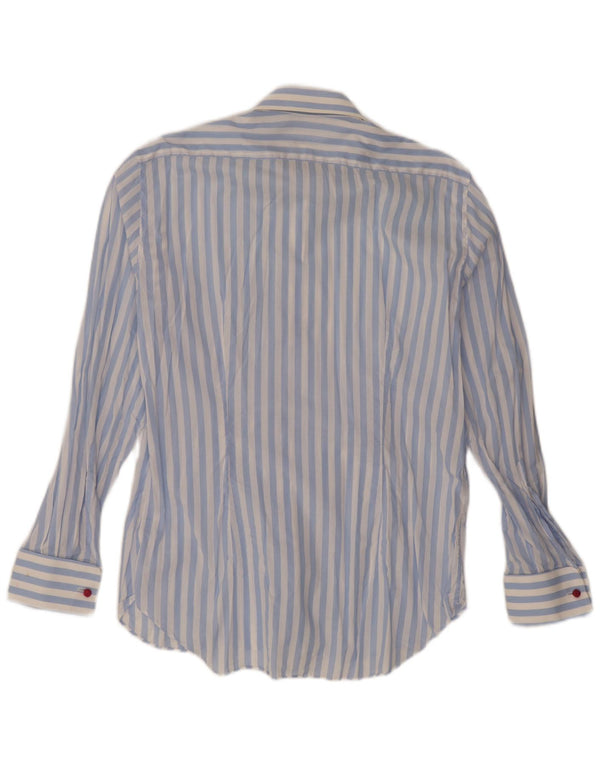 Vintage Mens Shirt Large Blue Pinstripe Cotton