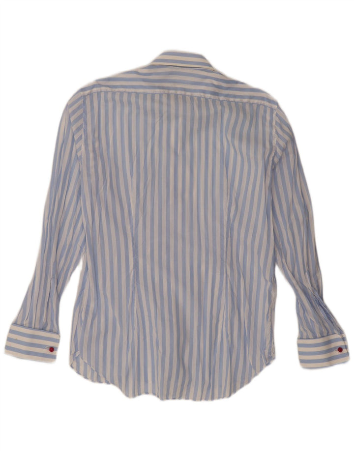 Koszula męska w stylu vintage, duża, niebieska, bawełniana w prążki