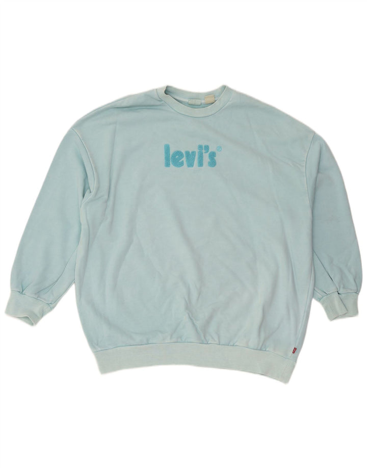 Męski sweter Levi's z grafiką i luźnym krojem, mały, turkusowy, bawełniany