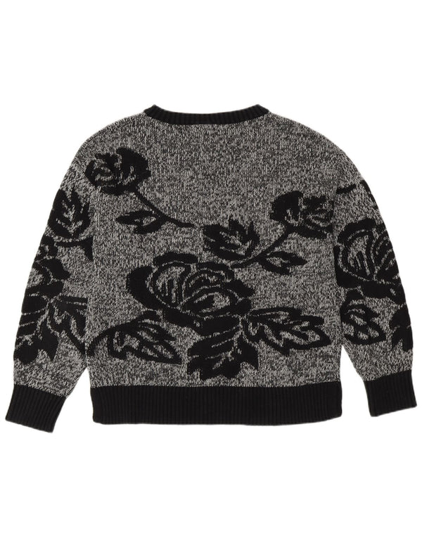Sweter damski Gap z okrągłym dekoltem UK 14, duży, granatowy, z bawełny w kwiaty