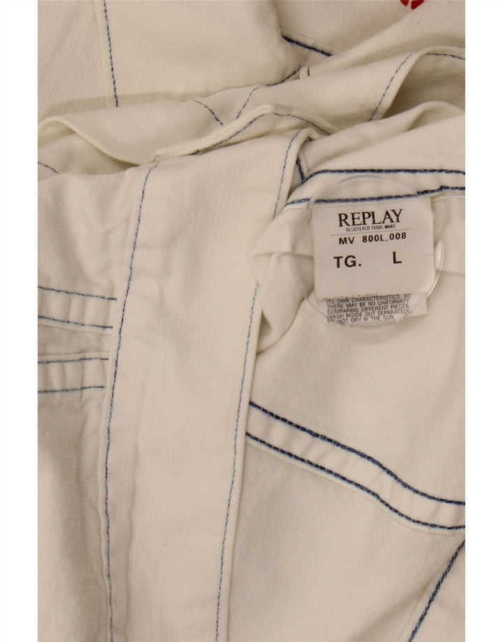 Męska kurtka dżinsowa REPLAY UK 40, duża, biała, bawełniana