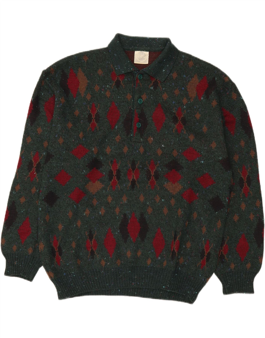 LINEA Męski sweter polo IT 50 Średni zielony Argyle/Diament