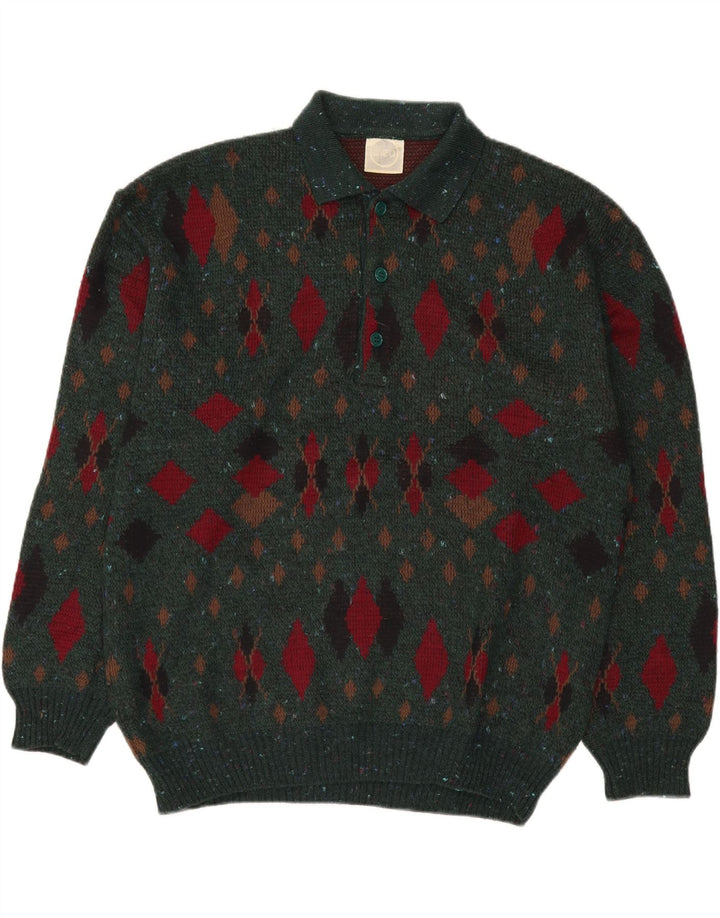 LINEA Męski sweter polo IT 50 Średni zielony Argyle/Diament