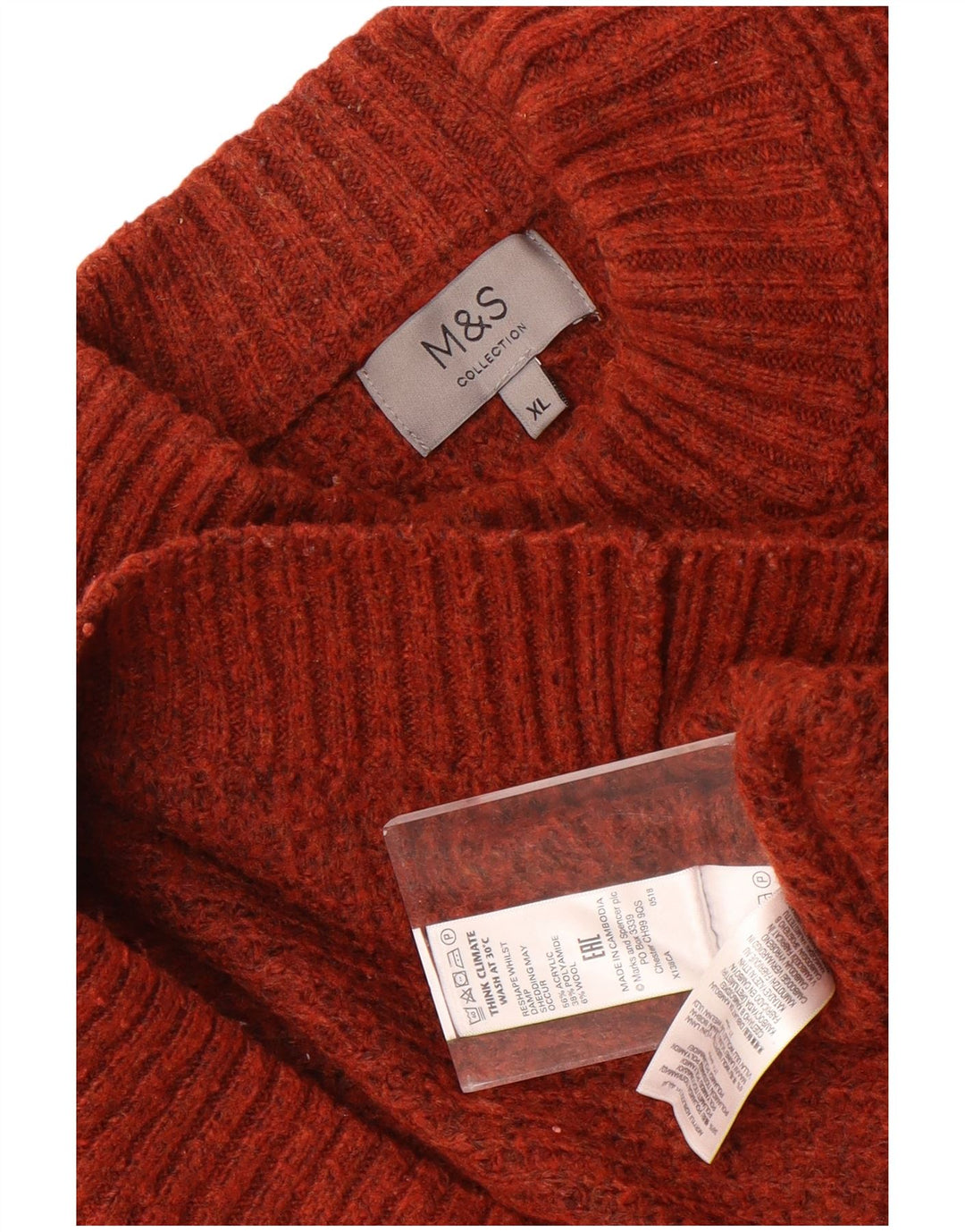 Marks & Spencer Męski sweter z golfem XL Bordowy, nakrapiany akryl