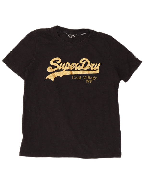 Damska koszulka z grafiką Superdry Top UK 12, średnia czarna bawełna