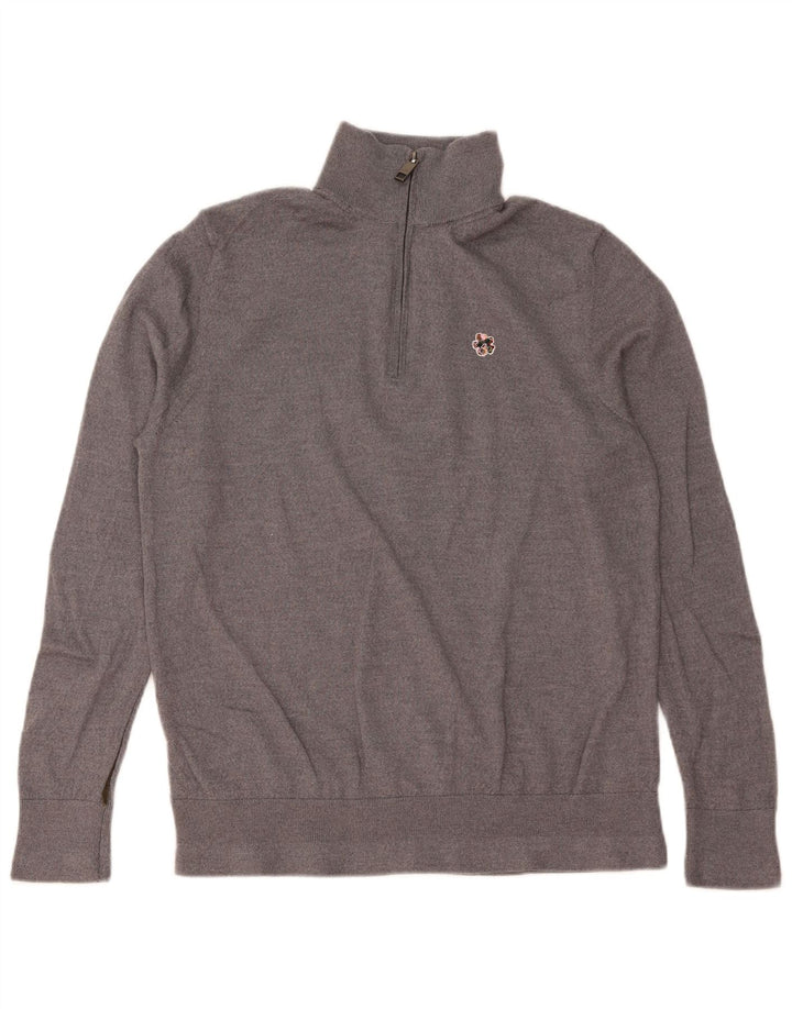 TED BAKER Męski sweter zapinany na zamek, rozmiar 6 2XL, szara wełna