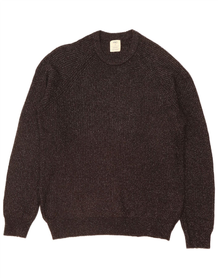 Marks & Spencer Męski sweter z okrągłym dekoltem, średni czarny z plamkami