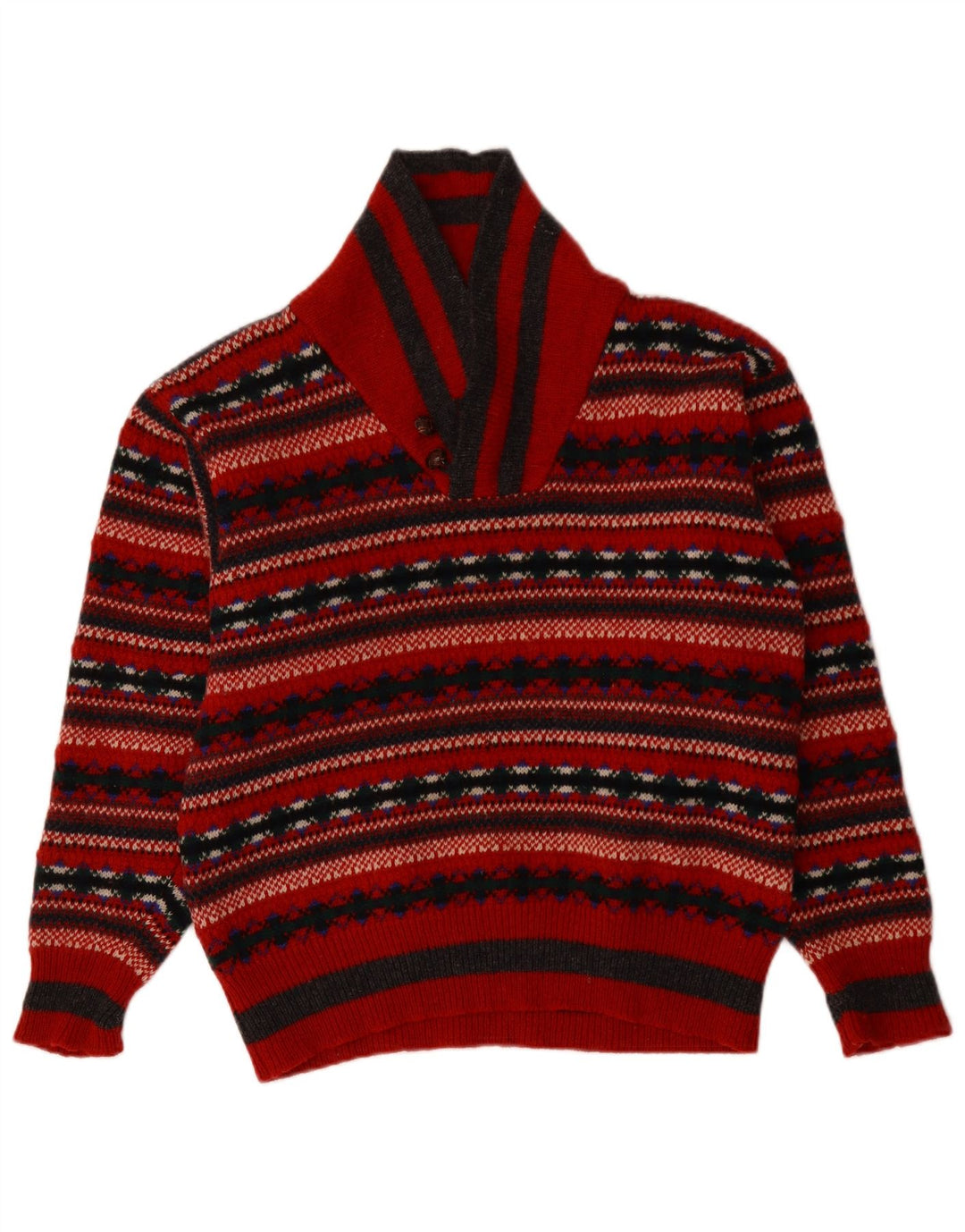 ZASADY Damski sweter z szalowym dekoltem UK 14 Medium Red Fair Isle