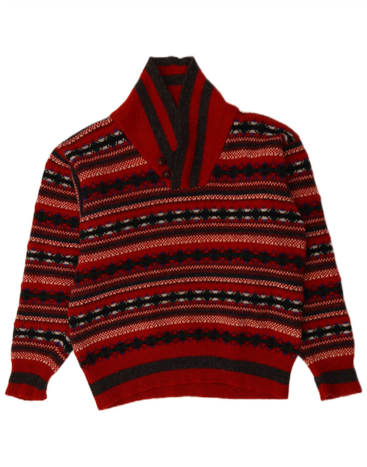 ZASADY Damski sweter z szalowym dekoltem UK 14 Medium Red Fair Isle