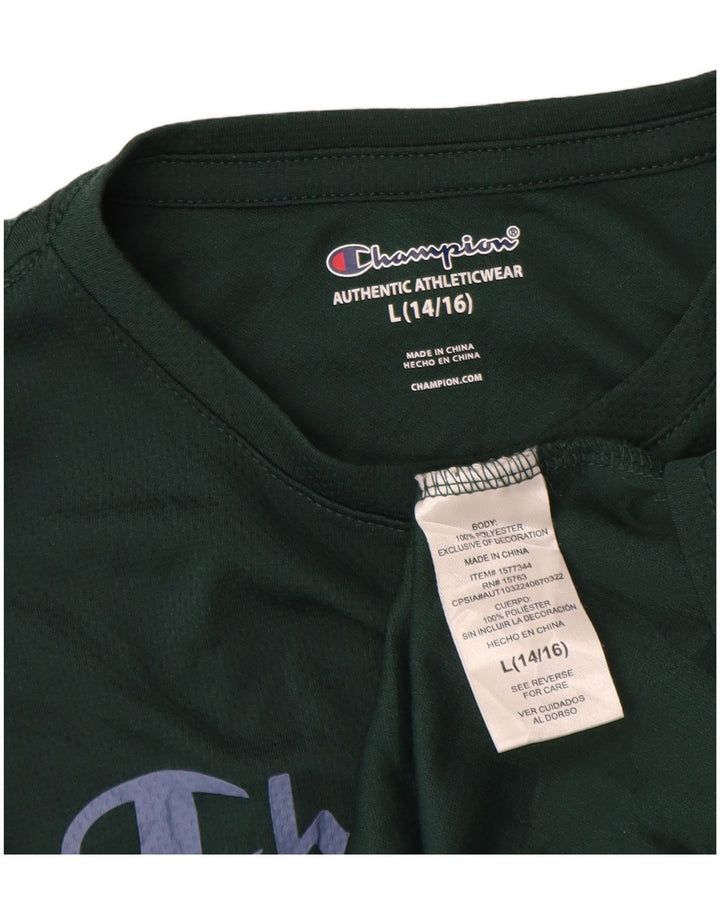 Chłopięcy T-shirt z grafiką Champion, rozmiar 14-15 lat, duży, zielony, poliester