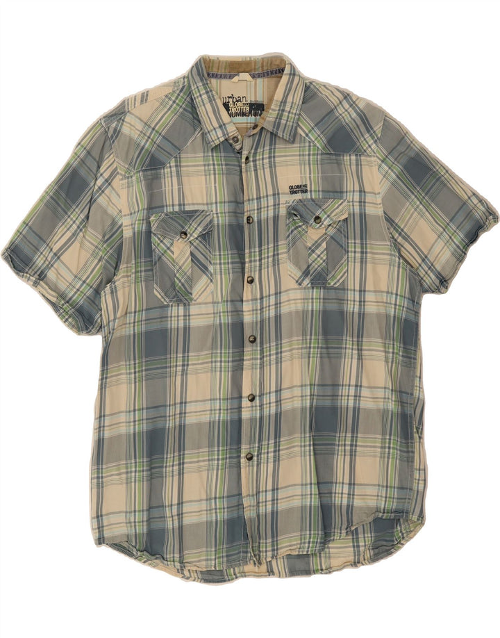 GLOBE TROTTER Mens Short Sleeve Shirt Large Multicoloured Check Cotton Vintage Globe Trotter and Second-Hand Globe Trotter from Messina Hembry 
