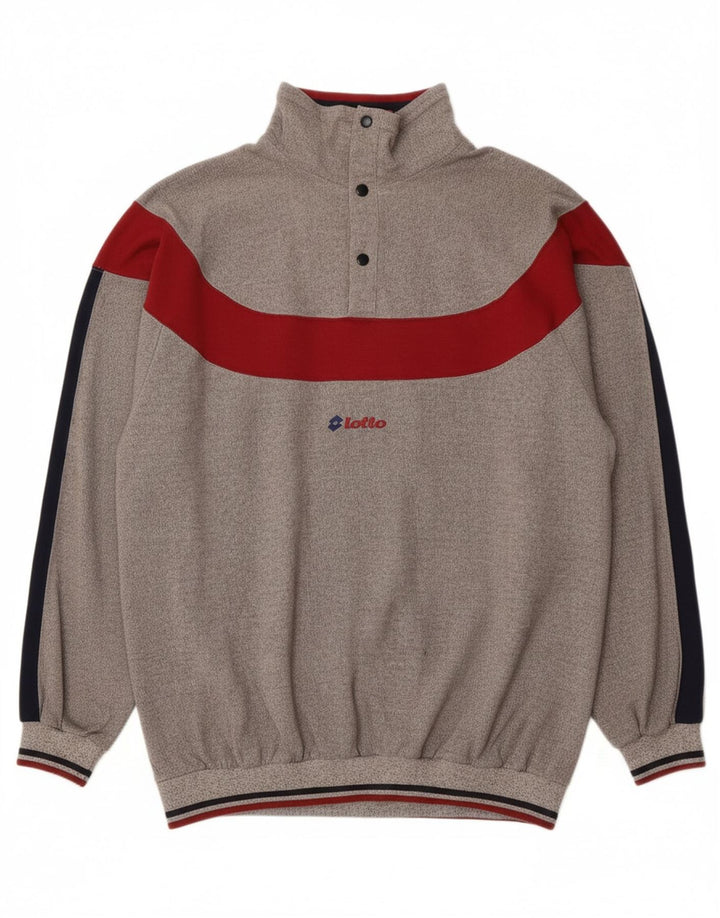 LOTTO Mens Graphic Button Neck Sweatshirt Jumper 2XL Grey Colourblock