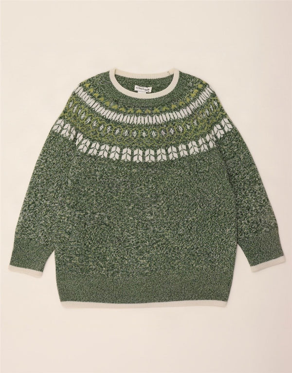 Sweter damski w stylu vintage z dekoltem w łódkę UK 22 3XL Zielony Fair Isle Akryl