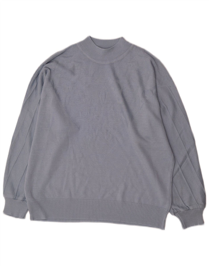 Sweter damski w stylu vintage z golfem IT 46, duży, niebieski, poliakryl