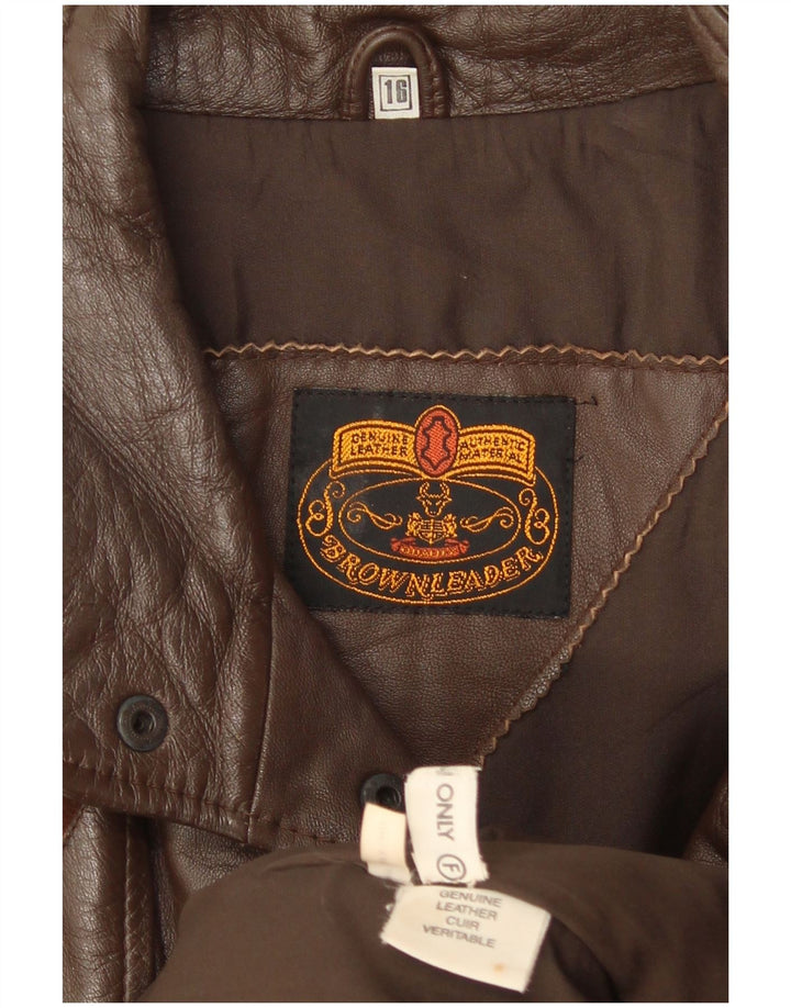 Vintage damski płaszcz skórzany oversize UK 16, duży, brązowy, skórzany