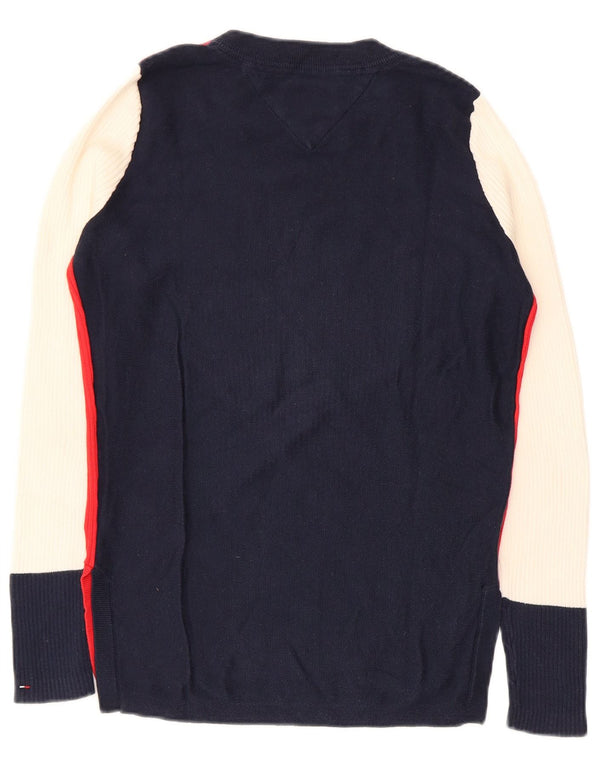 Tommy Hilfiger Womens Boat Neck Jumper Sweater UK 10 Small Red Colourblock