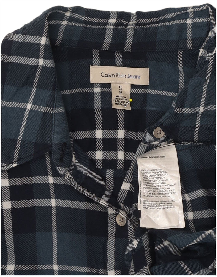 Damska koszula flanelowa CALVIN KLEIN JEANS UK 10 w małą granatową kratkę