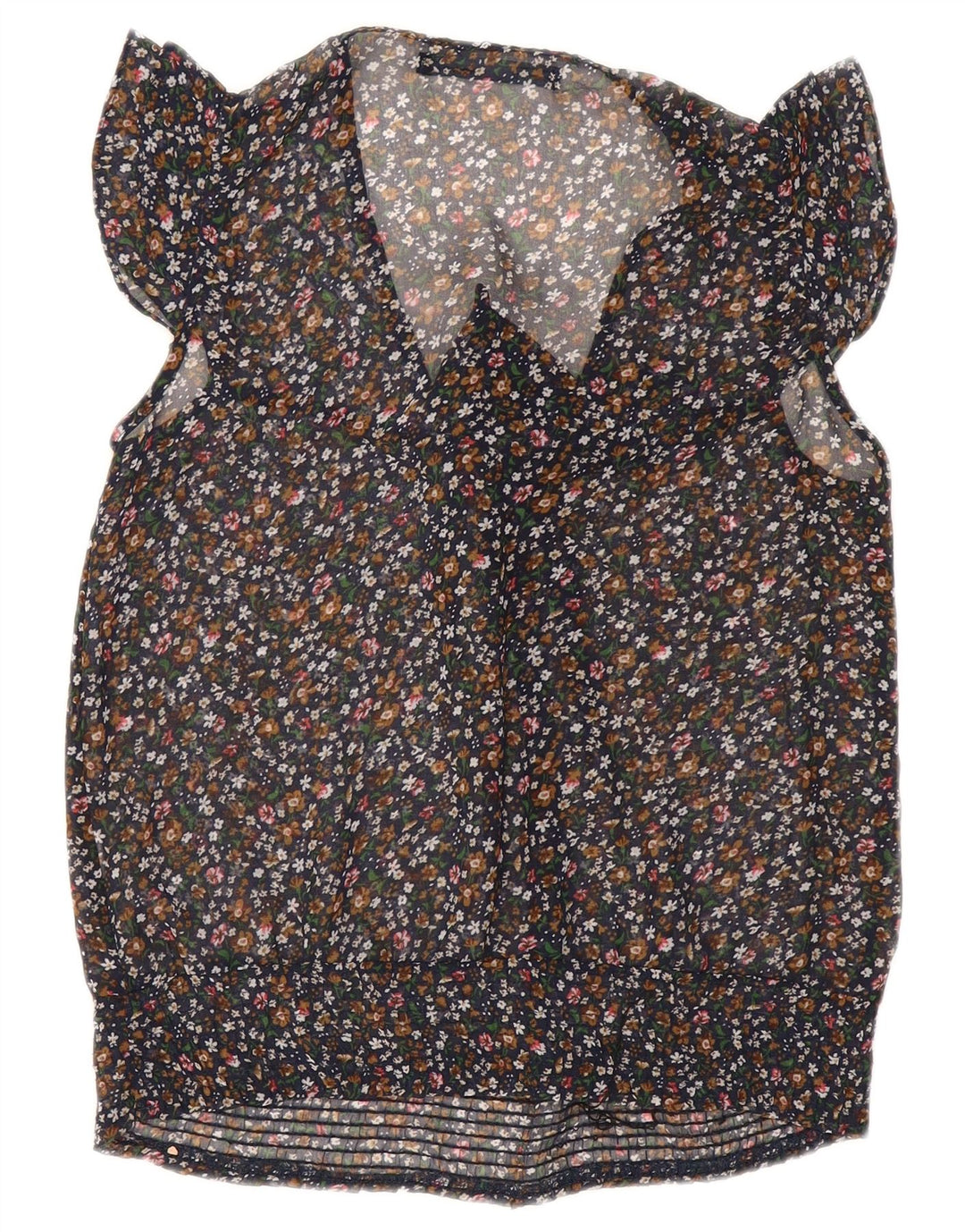 Damska muszka ZARA bez rękawów prześwitująca koszulka UK 10 w małe czarne kwiatowe wzory