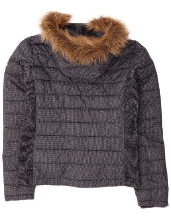 Damska ocieplana kurtka z kapturem Superdry UK 12, średni granatowy poliester