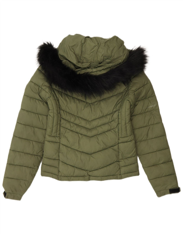 Damska wyściełana kurtka z kapturem Superdry UK 8, mała, zielona nylonowa