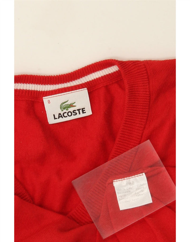 Męski sweter Lacoste z dekoltem w kształcie litery V, rozmiar 8 3XL, czerwona bawełna