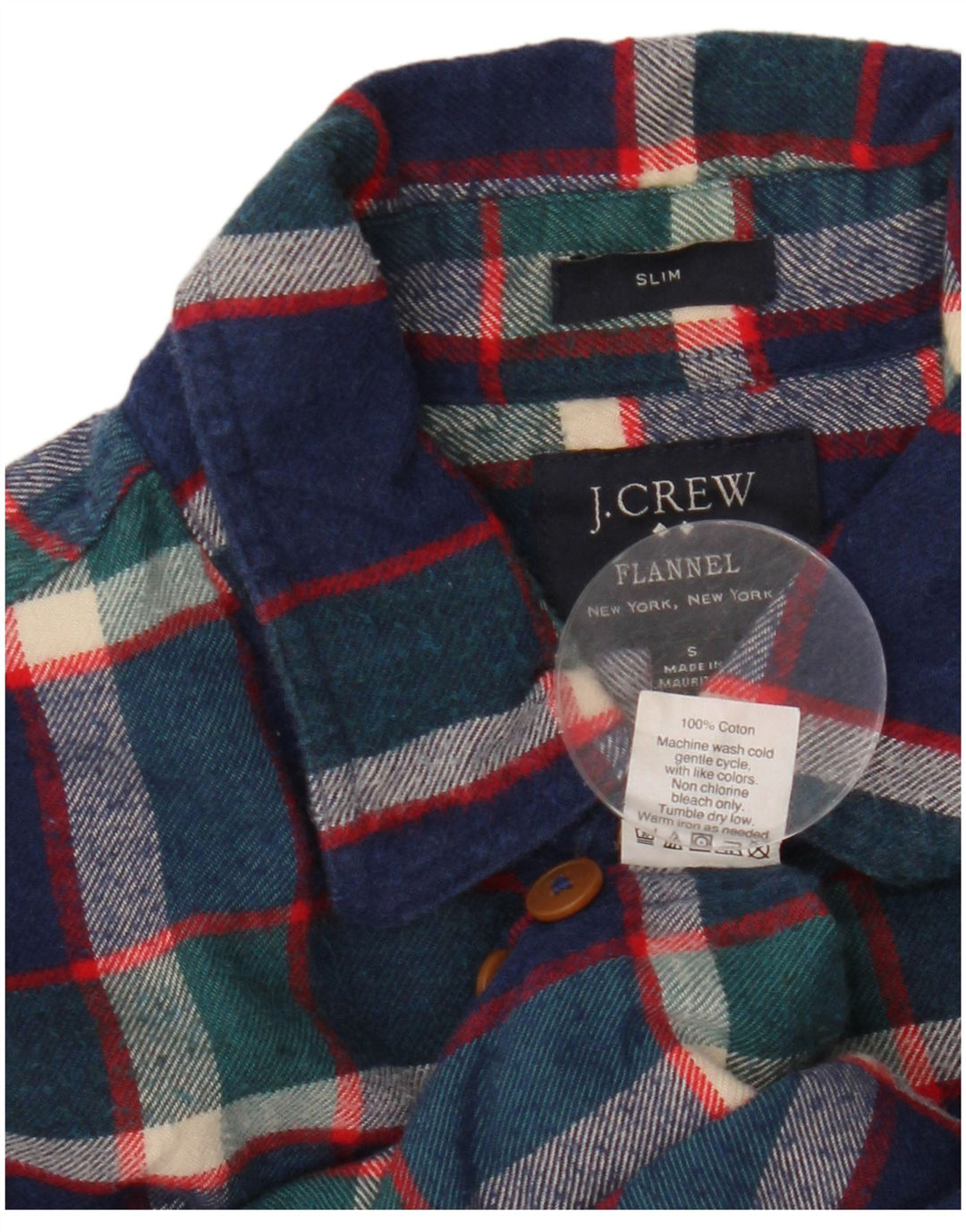 J. CREW Wąska koszula flanelowa męska w małą granatową kratkę, bawełniana