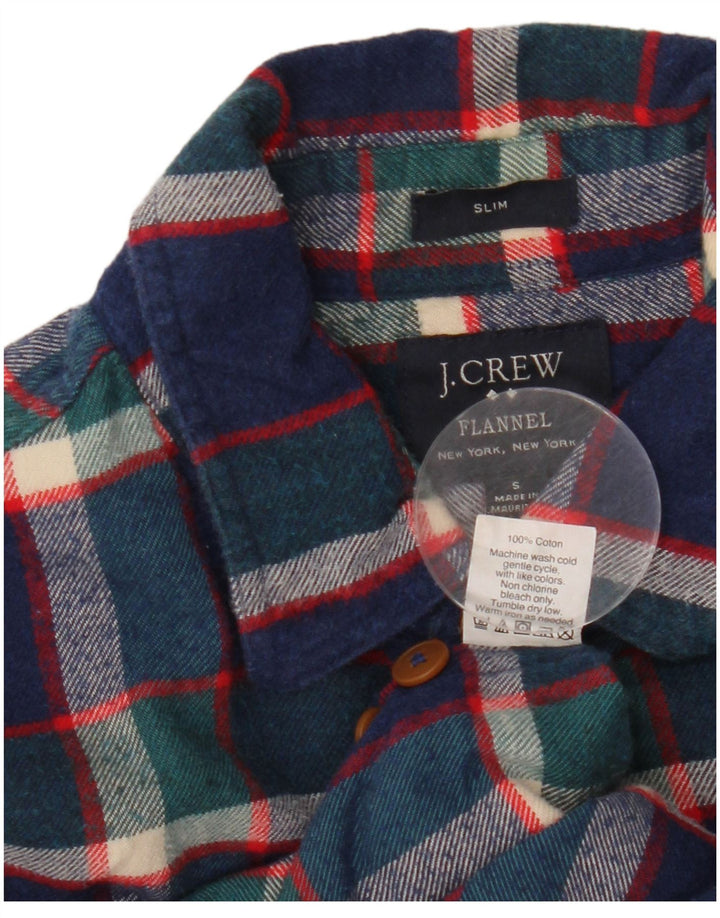 J. CREW Wąska koszula flanelowa męska w małą granatową kratkę, bawełniana