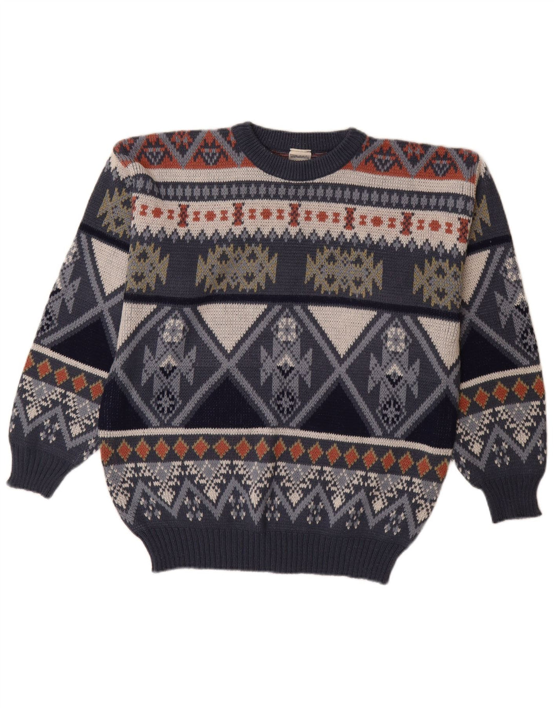 Męski sweter z okrągłym dekoltem w stylu VINTAGE IT 48/50 Średni granatowy Fair Isle